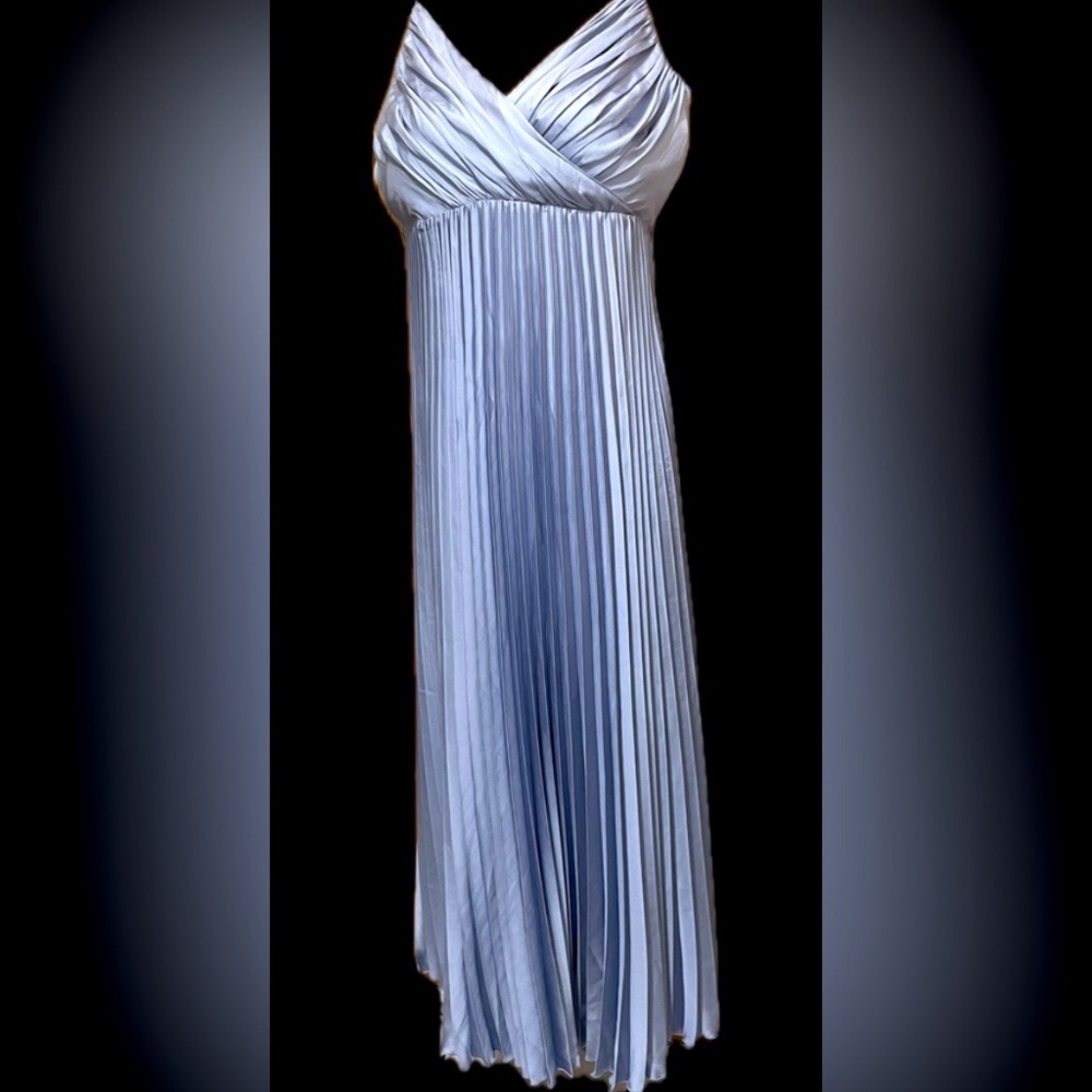 Light Blue Satin Pleated Dress